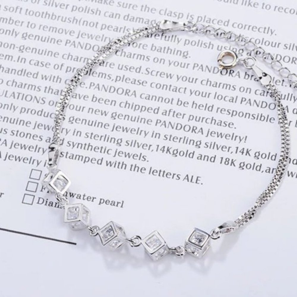 NEW [Set of 3] 925 Sterling Silver Diamond Cube D - Picture 8 of 12